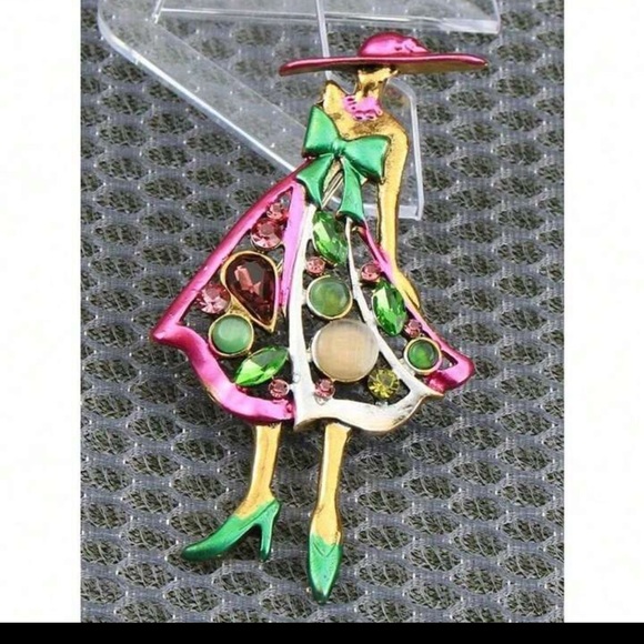 👒👗👛 FASHION BROOCH❗️ PINK & GREEN ENAMEL WITH RHINESTONES❗️STUNNING❗️ - Picture 2 of 4